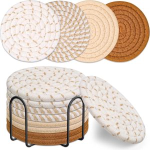 Mckanti Drink Coasters Set of 8, 4 Colors Absorbent Cotton W...