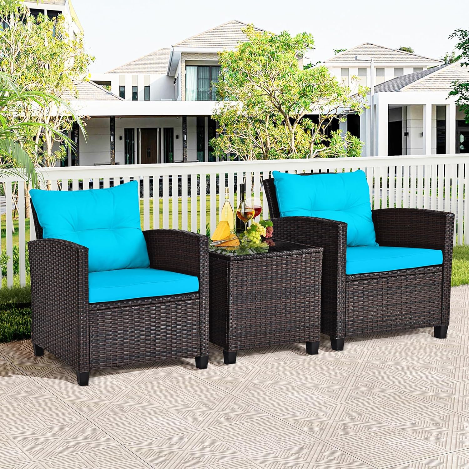 ORALNER 3 Pieces Wicker Patio Furniture Set, Outdoor Convers…
