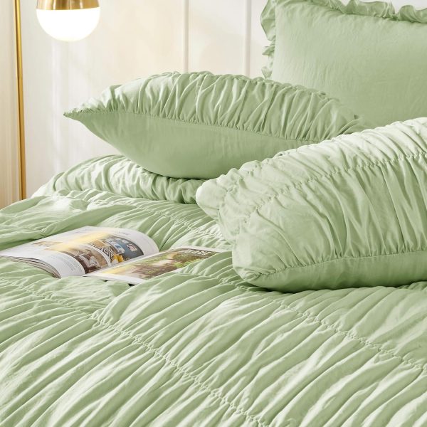 Bonlino Queen Comforter Set Green Bedding - Ruched Comforter... - Image 4