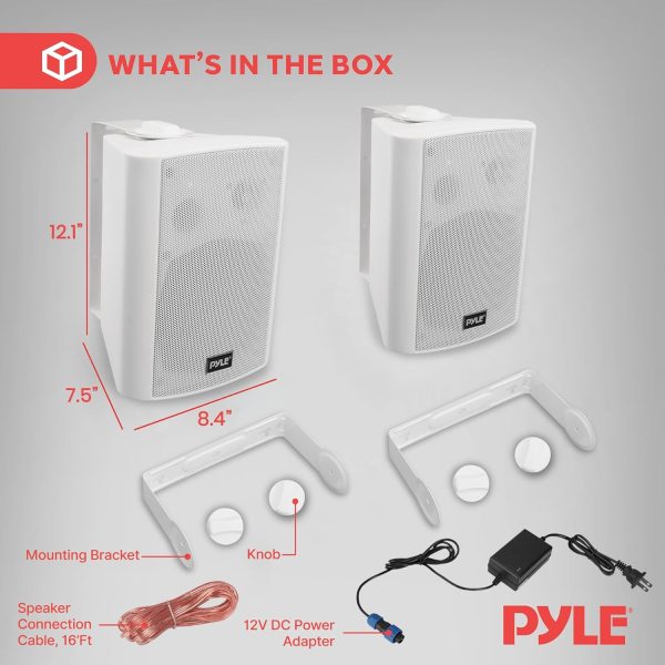 Pyle Outdoor Wall-Mount Patio Stereo Speaker - Waterproof Bl... - Image 4