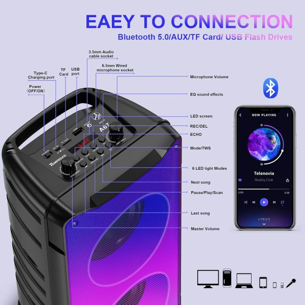 Bluetooth Speakers, 60W(80W Peak) Portable Loud Wireless Ste... - Image 5