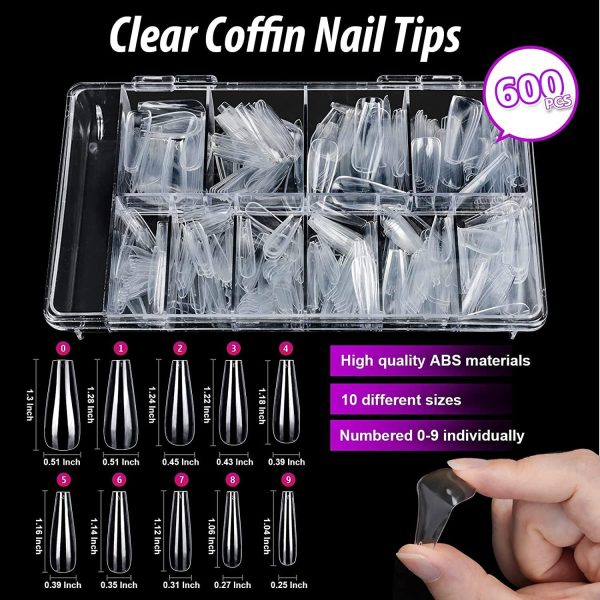 Clear Coffin Nail Tips, Long Coffin Nails Full Cover, 600pcs... - Image 2