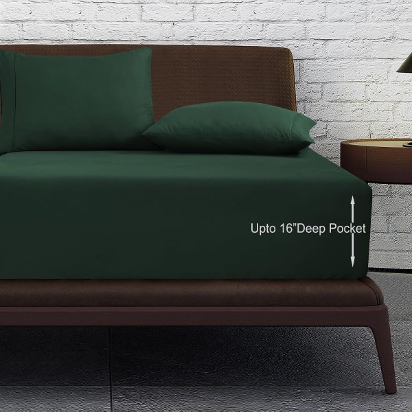SereneSleep Queen Sheet Set Bottle Green- 4 Pieces Premium M... - Image 3