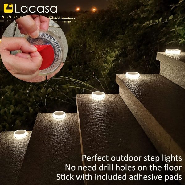 Lacasa Solar Deck Lights, 4 Pack 30LM Outdoor Solar Powered ... - Image 3