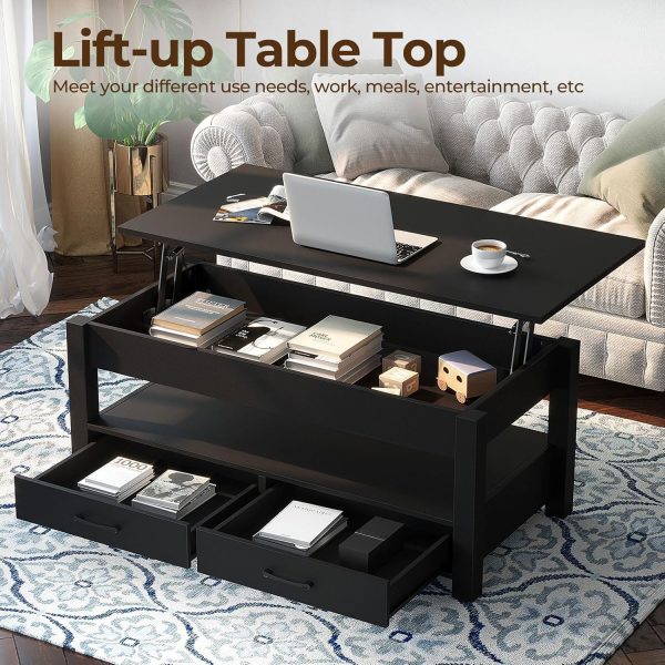 Rolanstar Coffee Table, Lift Top Coffee Table with Drawers a... - Image 4