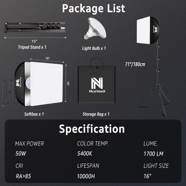 Softbox Lighting Kit, 16'' x 16'' Softbox Photography Lighti... - Image 7
