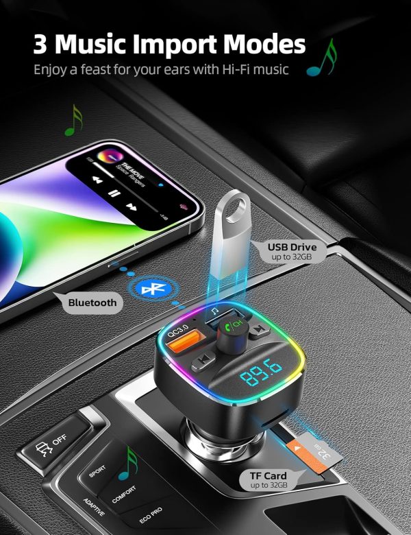 Nulaxy Bluetooth FM Transmitter for Car, Upgraded QC3.0 & 5V... - Image 4