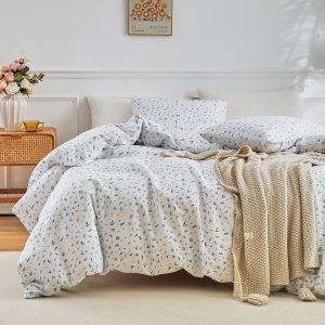 EAVD Vintage Style Blue Floral Comforter Set Full White Soft...