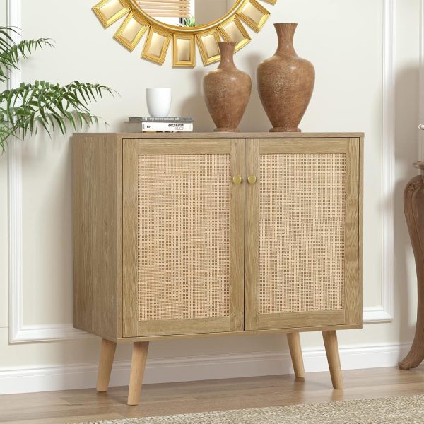 Anmytek Rattan Cabinet with 2 Doors, Accent Storage Cabinet ... - Image 2