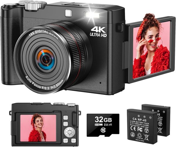 Digital Camera for Photography - 4K 64MP Autofocus, One-Touc...