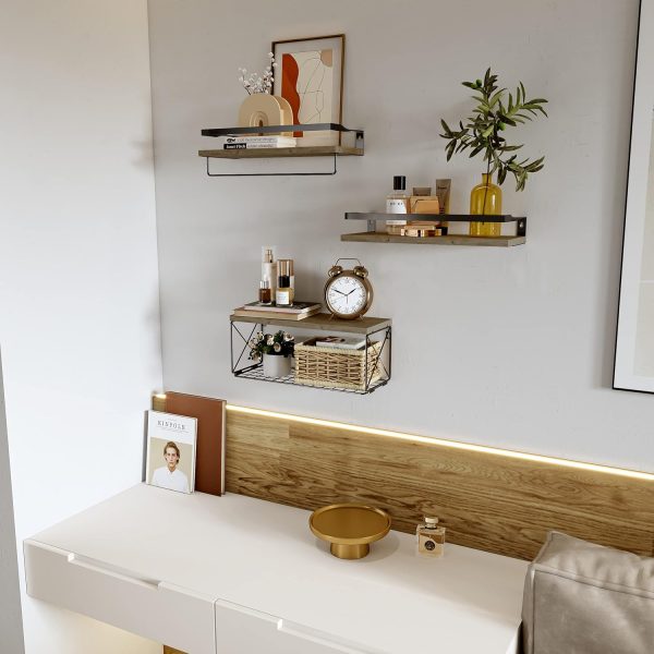 Hoiicco Bathroom Shelves with Wire Storage Basket, Floating ... - Image 5