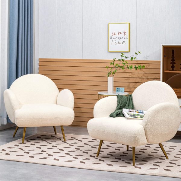 White Accent Sherpa Chair for Living Room Bedroom Reading Co... - Image 4