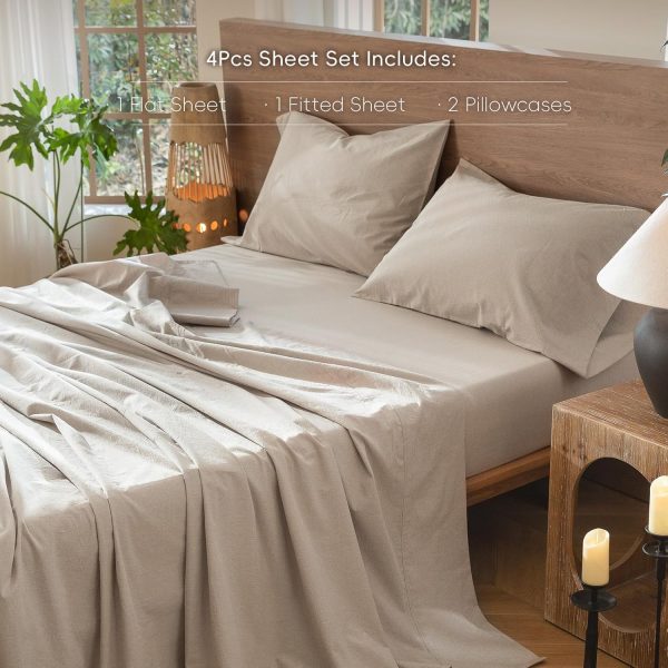 MooMee Bedding Sheet Set 100% Washed Cotton Linen Like Textu... - Image 2