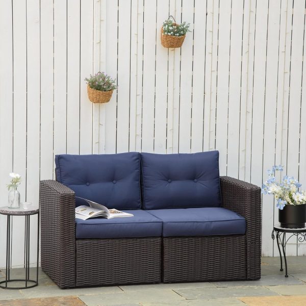 Outsunny 2 Pieces Patio Furniture Set Outdoor Loveseat Wicke... - Image 2