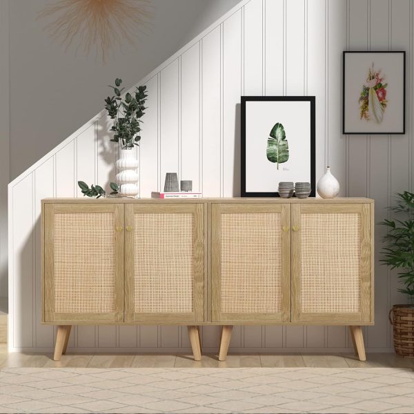Anmytek Rattan Cabinet with 2 Doors, Accent Storage Cabinet ... - Image 5