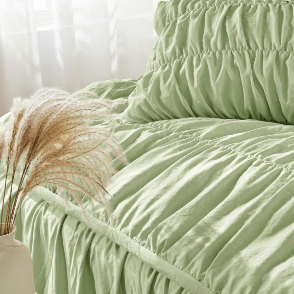Bonlino Queen Comforter Set Green Bedding - Ruched Comforter... - Image 3
