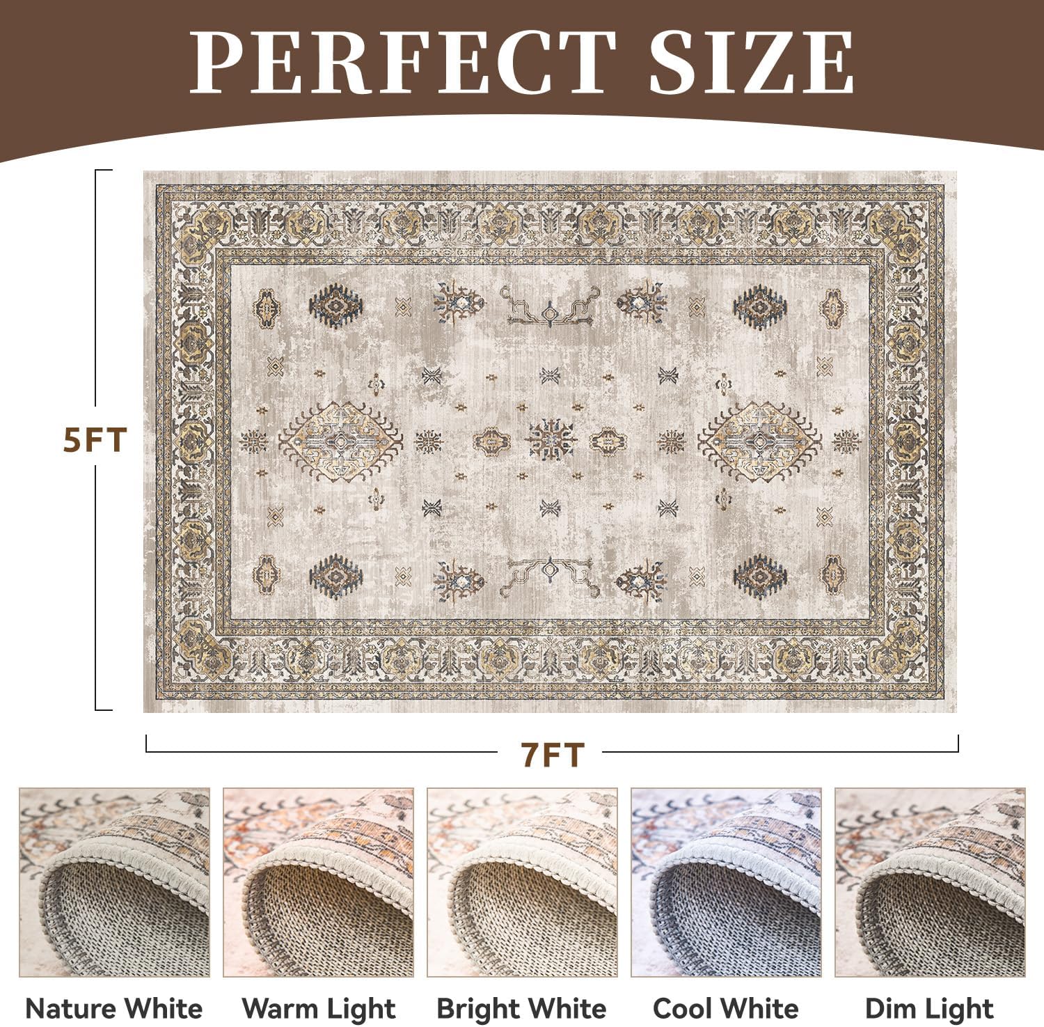 MontVoo-Vintage Area Rug 5X7 Rugs for Living Room-Brown Livi…