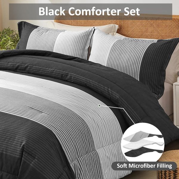 WONGS BEDDING Black Comforter Set Queen, Reversible Black Gr... - Image 4