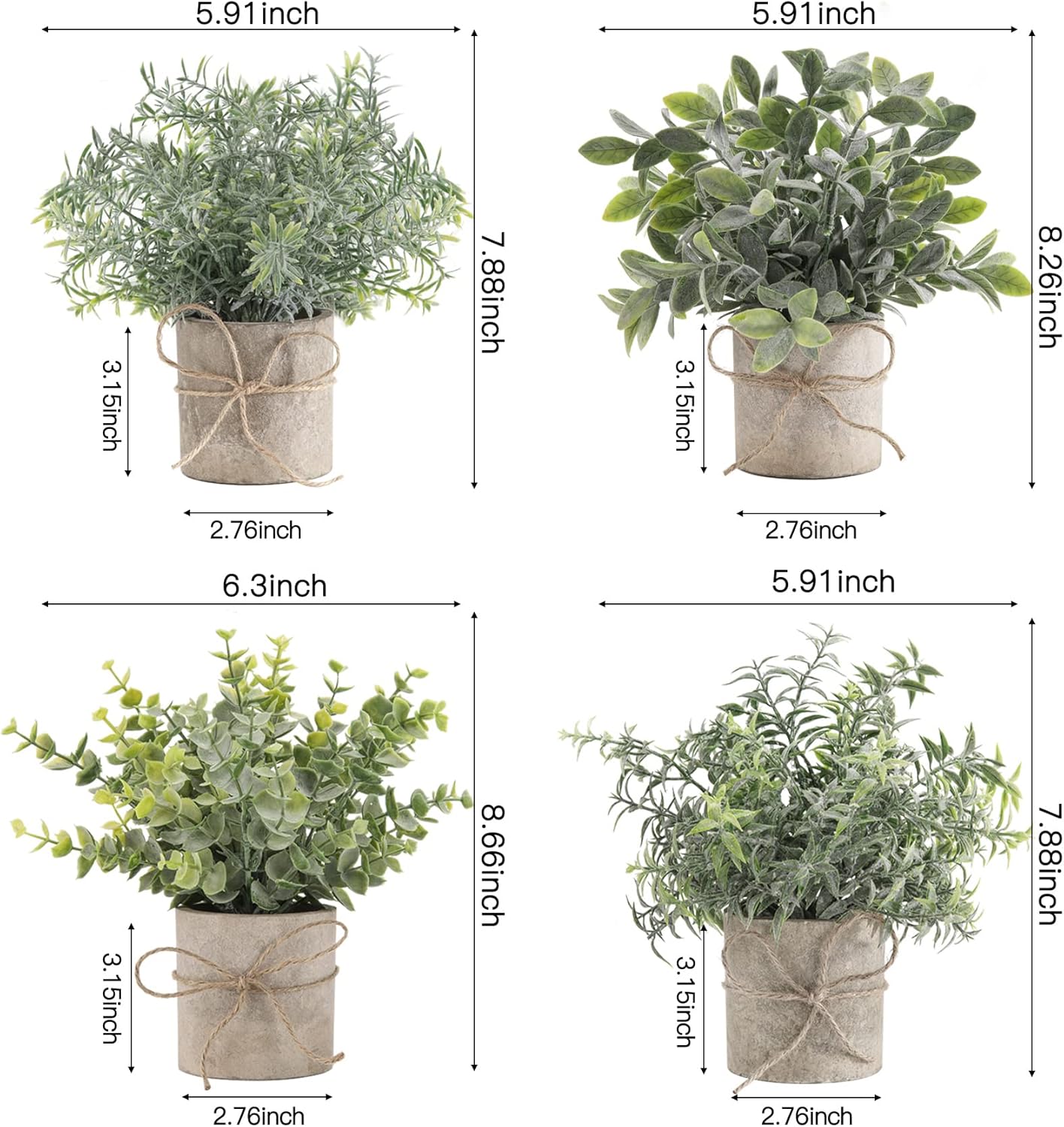 Der Rose 4 Packs Small Fake Plants Mini Artificial Plants fo…