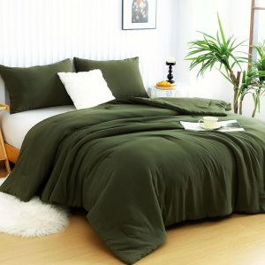 Ultra-Soft Olive Green Queen Comforter Set - 3 Pieces Cozy F...