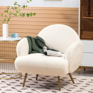 White Accent Sherpa Chair for Living Room Bedroom Reading Co...