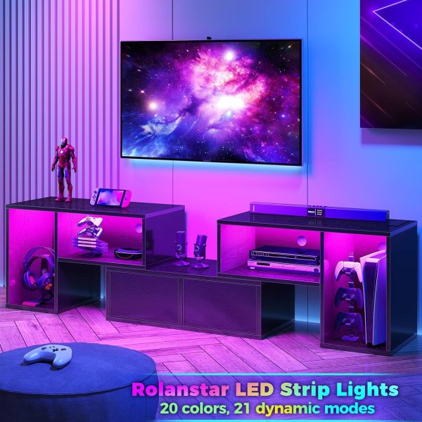 Rolanstar TV Stand with LED Strip & Power Outlets, Modern En... - Image 2