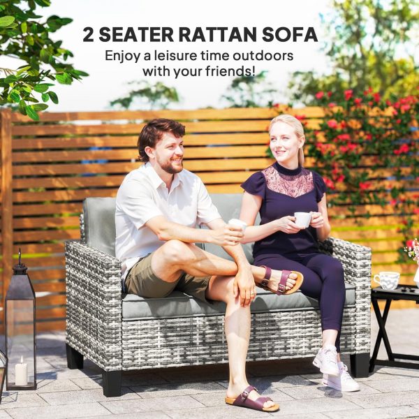 Outsunny 2 Seater Outdoor Sofa with Cushions, 44" Rattan Pat... - Image 5