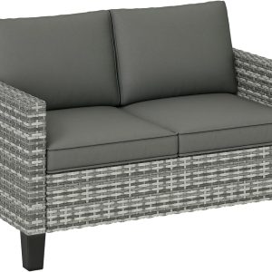 Outsunny 2 Seater Outdoor Sofa with Cushions, 44" Rattan Pat...