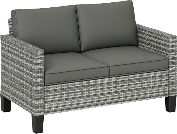 Outsunny 2 Seater Outdoor Sofa with Cushions, 44" Rattan Pat...