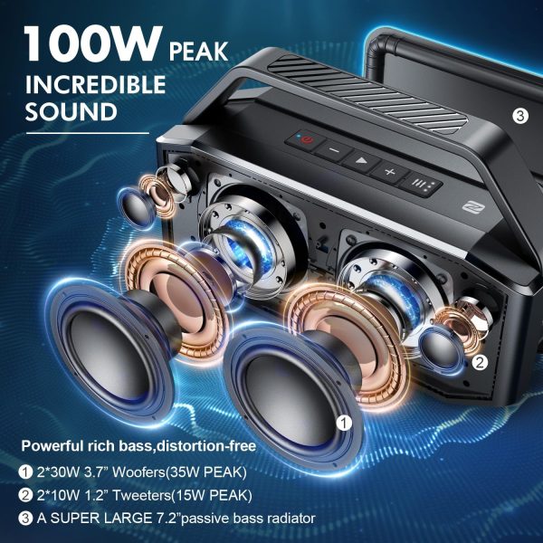 W-KING 100W PEAK Bluetooth Speaker,60W Portable Haut Parleur... - Image 2