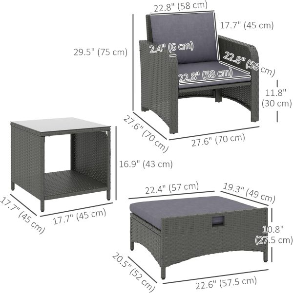 Outsunny 5 Pieces Rattan Patio Furniture Set, Wicker Outdoor... - Image 7