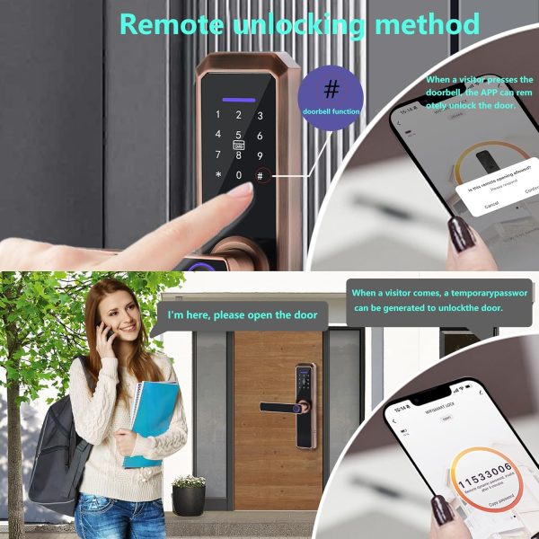 Smart Lock,Keyless Entry Door Lock with Two-Way Handle, Fing... - Image 4