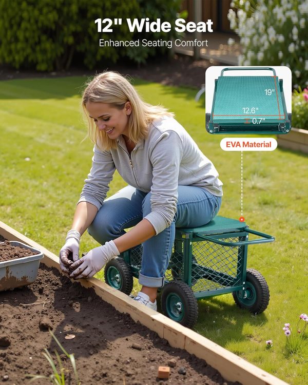 VEVOR Rolling Garden Cart with Seat, Metal Rolling Garden Wo... - Image 4