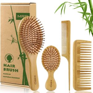 MRD Hair Brush Set, Natural Bamboo Comb Paddle Detangling Ha...