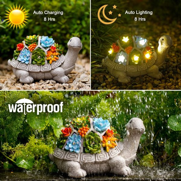 Nacome Solar Garden Outdoor Statues Turtle with Succulent 7 ... - Image 6