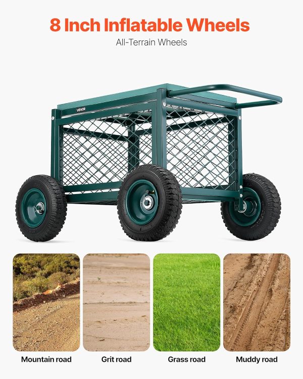 VEVOR Rolling Garden Cart with Seat, Metal Rolling Garden Wo... - Image 2