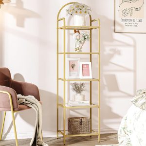 Hzuaneri 5 Tier Bookcase Bookshelf, Tempered Glass Bookshelv...