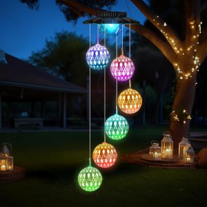 Solar Wind Chimes, LED Moroccan Ball Color Changing Outdoor ...