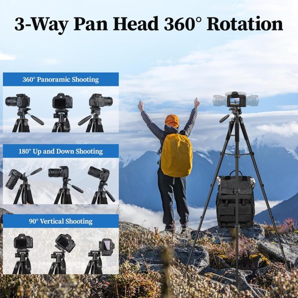 Tripod Camera Tripods, 74" Tripod for Camera Cell Phone Vide... - Image 5