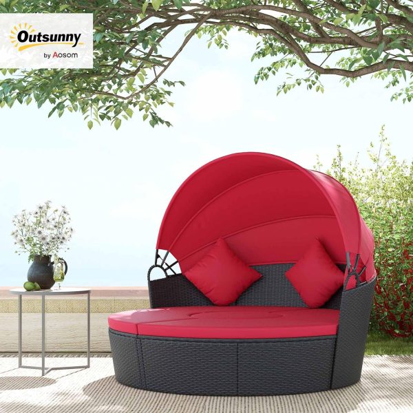 Outsunny 4 Pieces Outdoor Daybed with Retractable Canopy, PE... - Image 2