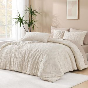 Andency King Size Comforter Set Beige, 3 Pieces Boho King Be...