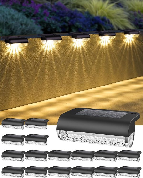 16Pack Solar Lights Outdoor Stair, IP65 Waterproof Solar Pow...