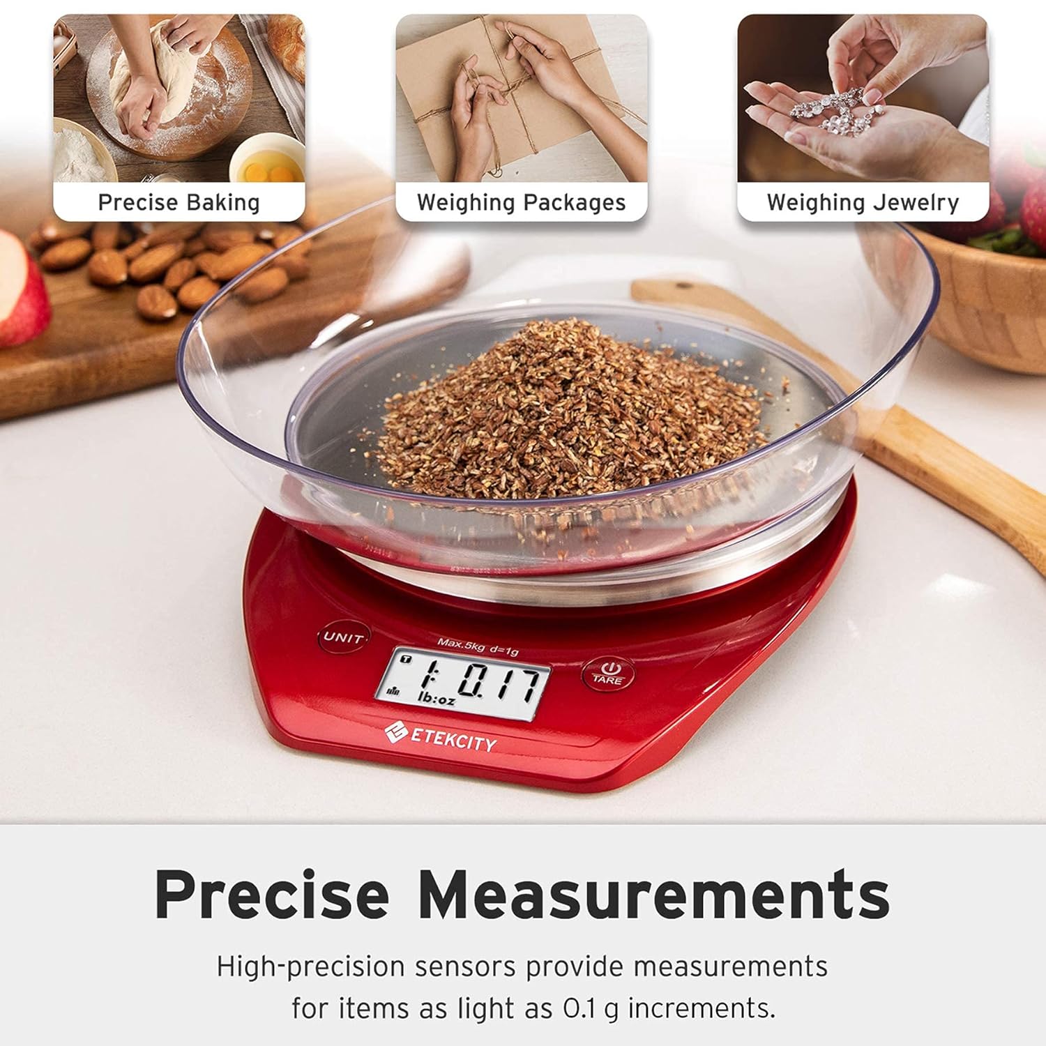 Etekcity 0.1g Food Scale, Bowl, Digital Grams and Ounces for…