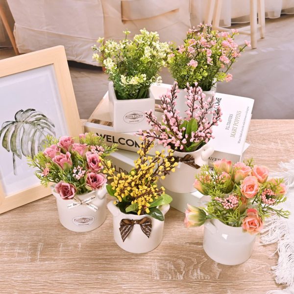 LUEUR 6Pcs Artificial Pot Flowers with Ceramic Potted Fake F... - Image 4