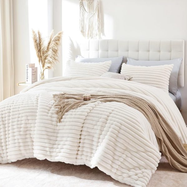 YIKUSH Fluffy Twin Comforter Set 2 Pieces - Beig Fleece Fluf... - Image 2