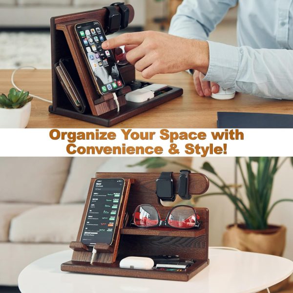 TESLYAR Gifts for Men Wood Phone Docking Station Fathers Gif... - Image 9