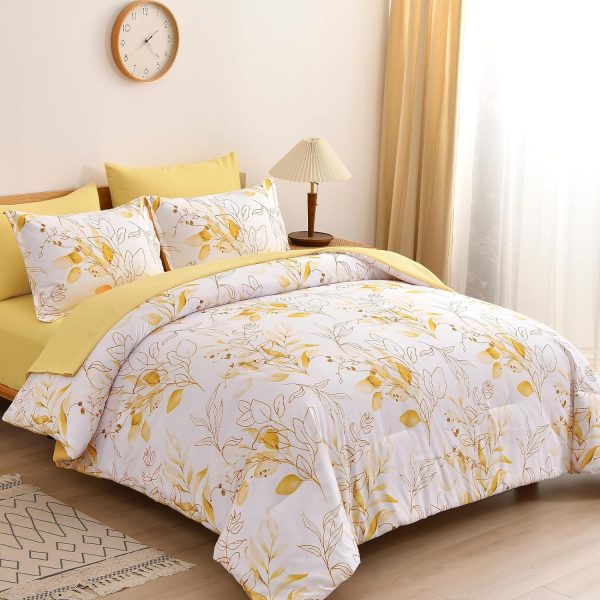 WONGS BEDDING Yellow Botanical Comforter Set Queen, 7 Pieces... - Image 2