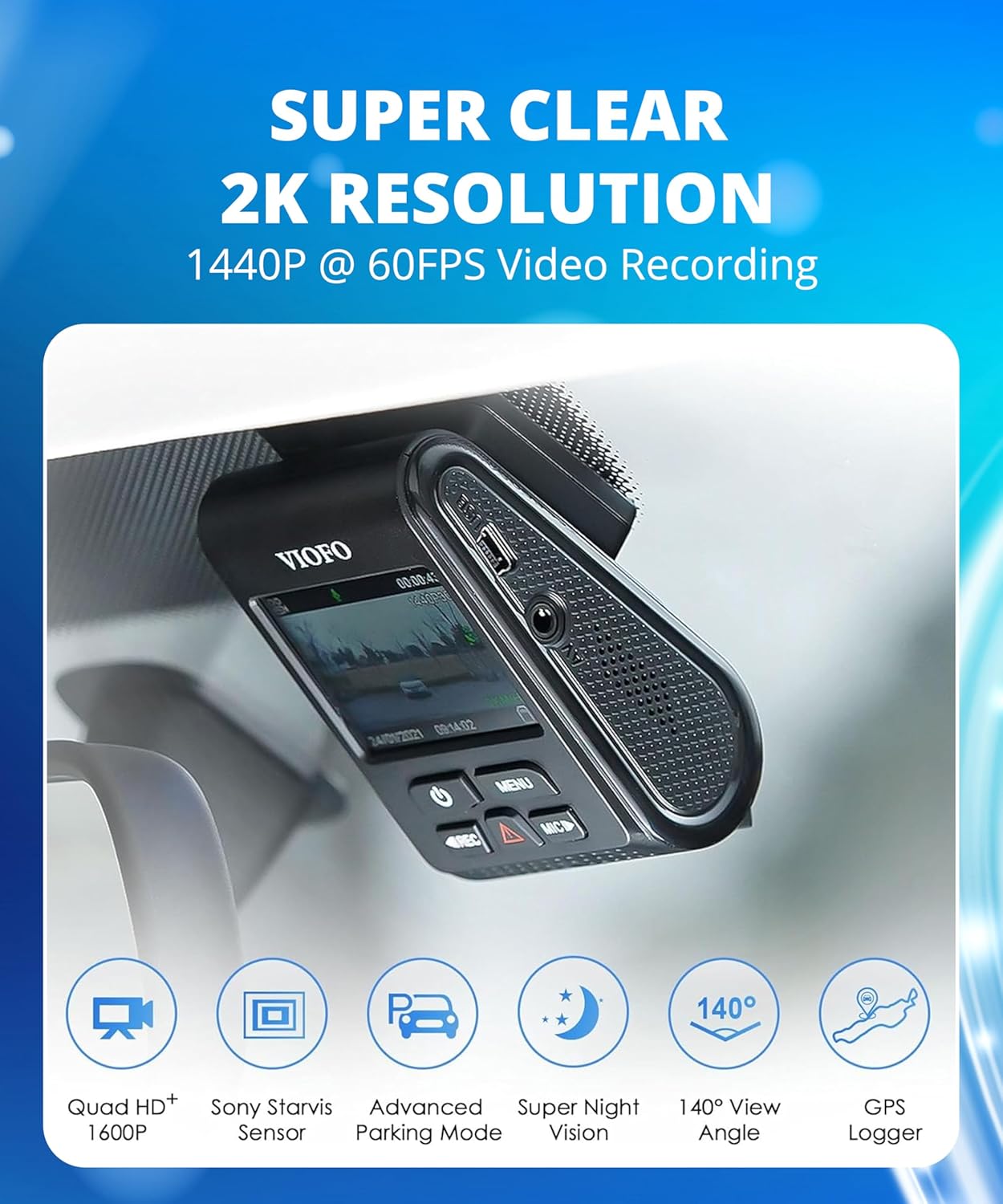 VIOFO A119 V3 Dash Cam 2K, GPS, True HDR, Buffered Parking M…