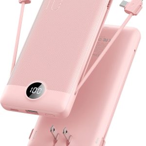 VRURC 10000mAh Portable Charger with Built-in Cables and AC ...