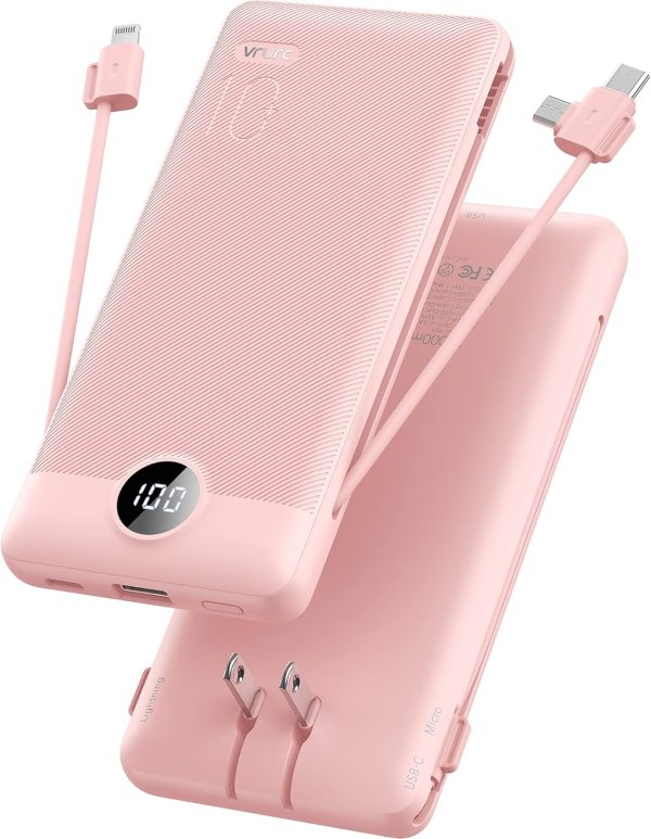 VRURC 10000mAh Portable Charger with Built-in Cables and AC ...